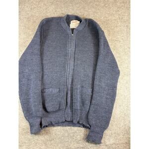 VINTAGE Scholastik Sweater Mens Size 44 Blue Full Zip Knit Cardigan Cozy 70s